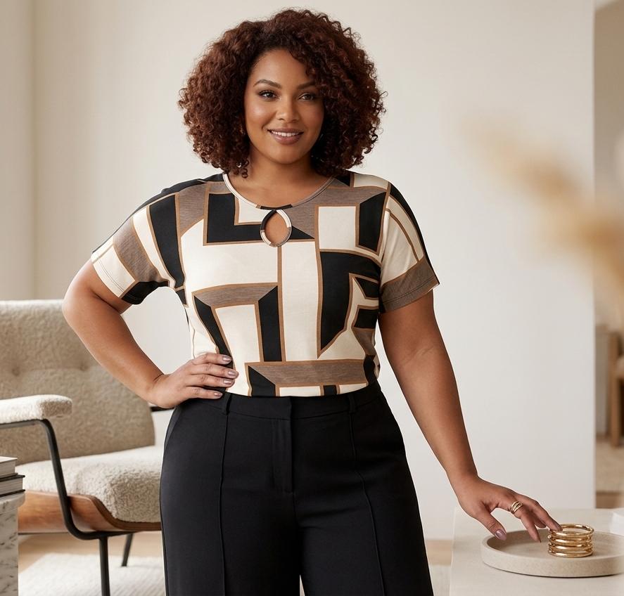 Blusa Feminina Plus Size Manga Curta
