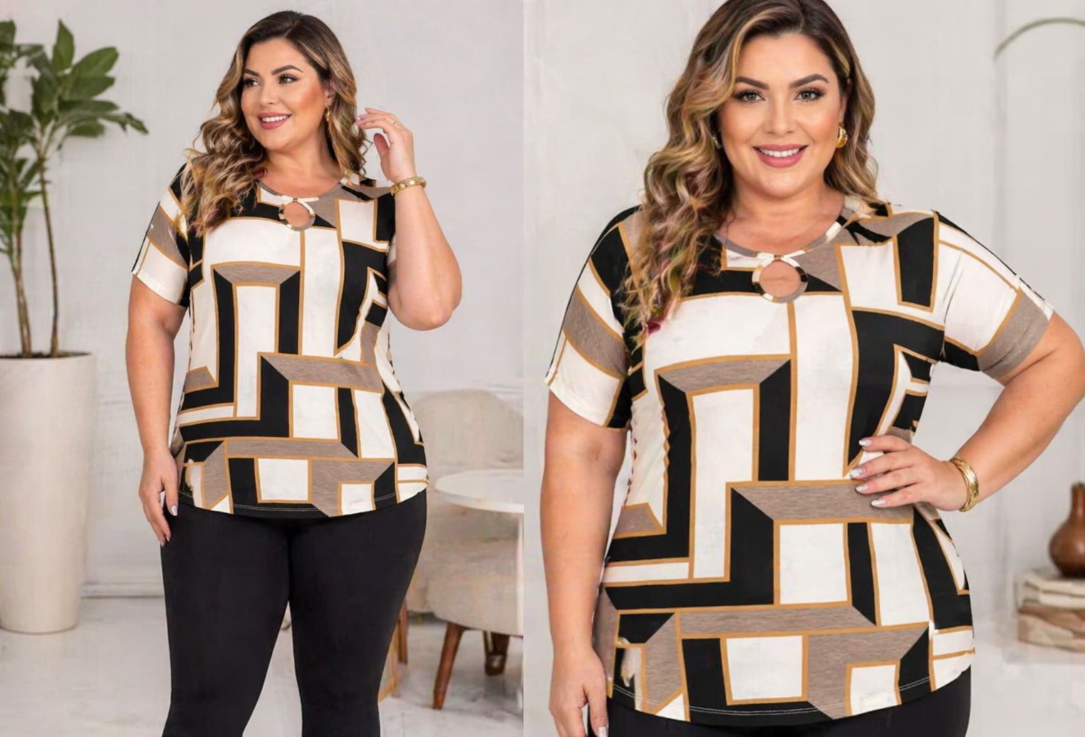 Blusa Feminina Plus Size Manga Curta miniatura 2
