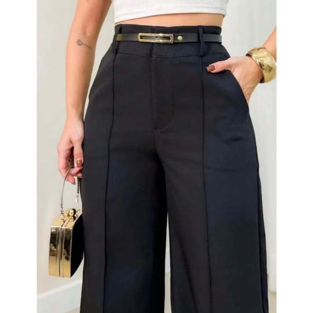 Calça pantalona alfaiataria com cinto