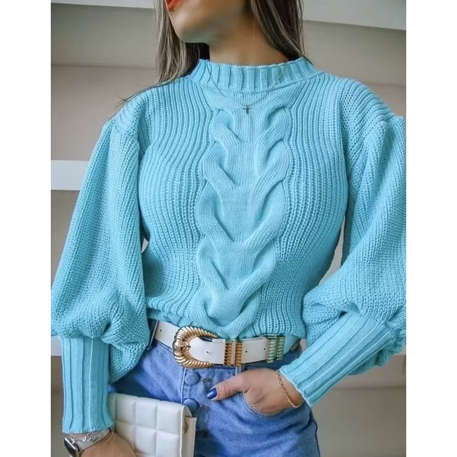Blusa tricôt feminina manga bufante miniatura 2